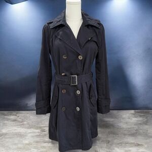 Brenntano Womens Navy Trench Coat Belted Double Breasted Classic Preppy Core M
